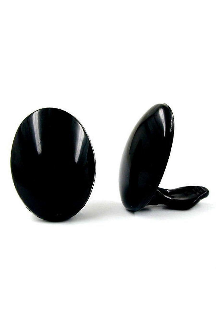 Earring Clip-on Oval Black Shiny - Gl01527