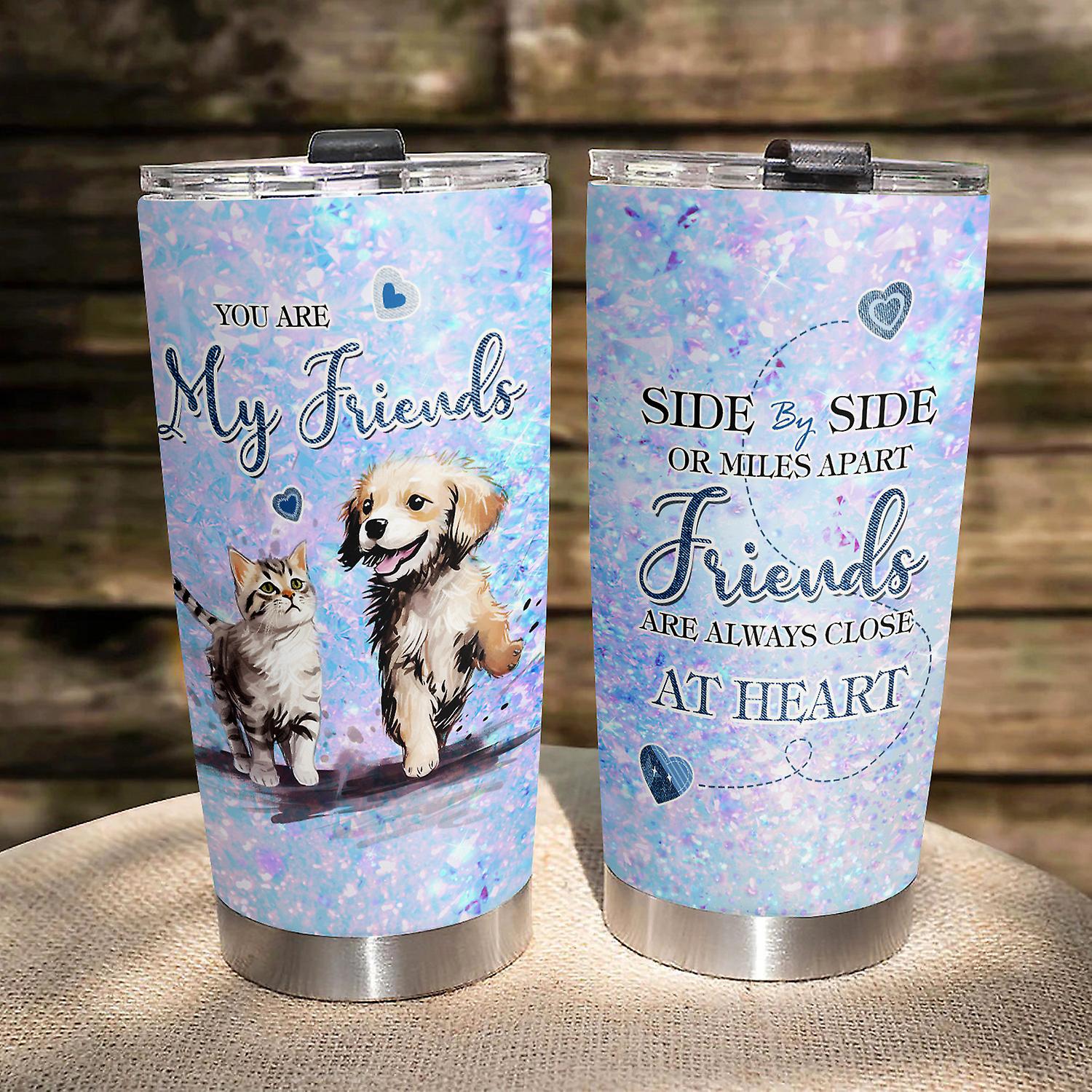 Oasisdream 20oz Double Wall Vacuum Insulated Tumbler with Cat and Dog Print