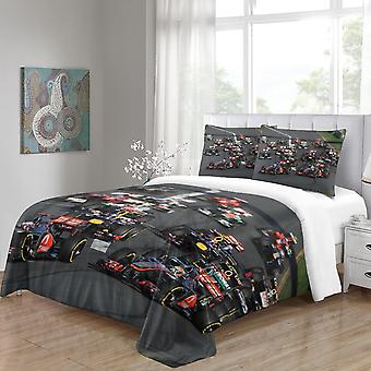 Copripiumino F1 3D Con Pilot E Macchina Da Corsa - Set Biancheria Letto Matrimoniale 200x200 Cm