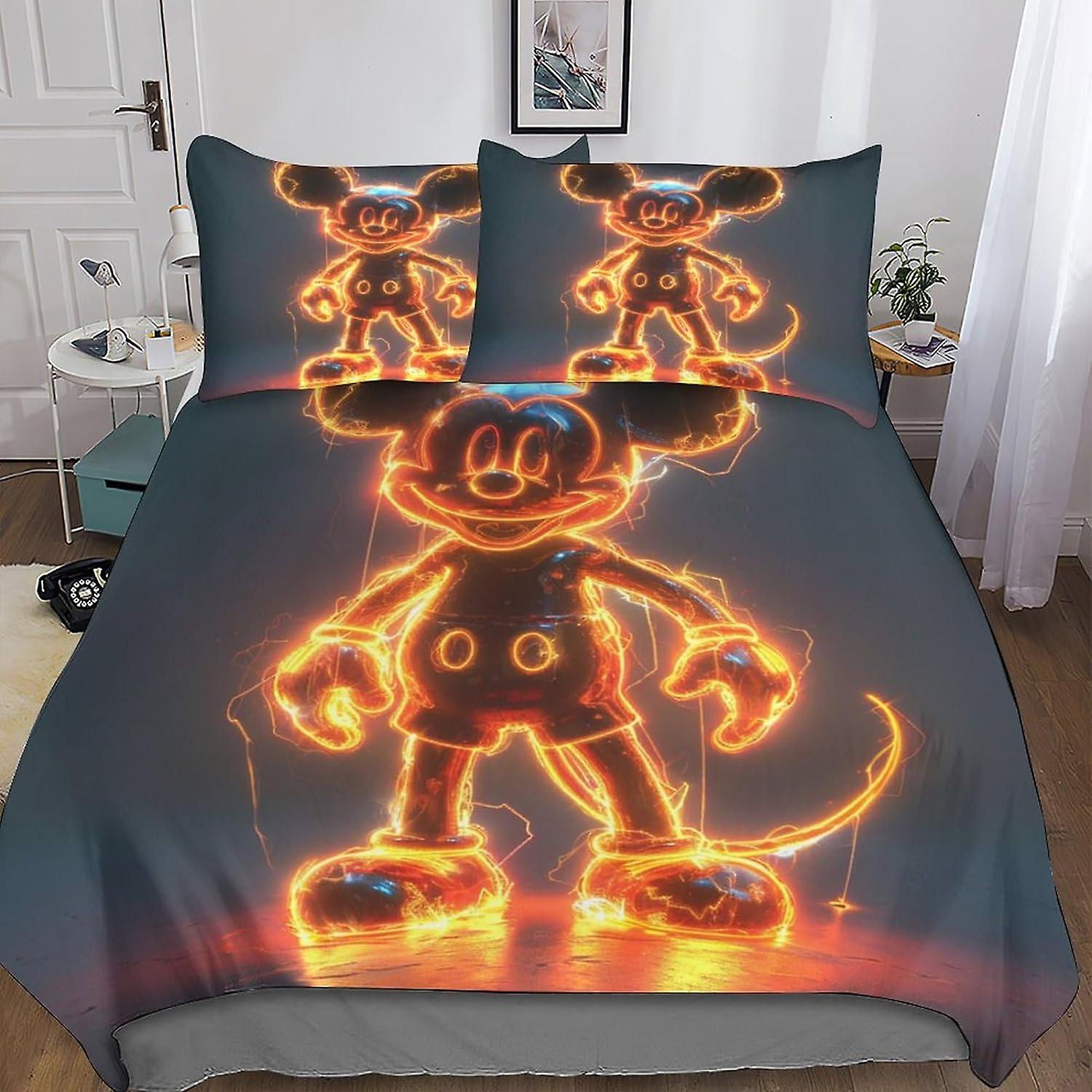 DSJackson Mickey Mouse All-Inclusive Bedding Sets with Hidden Zipper Closure - Premium 3-Piece Cartoon Quilt Cover Set with Vibrant 3D Print And Pillo