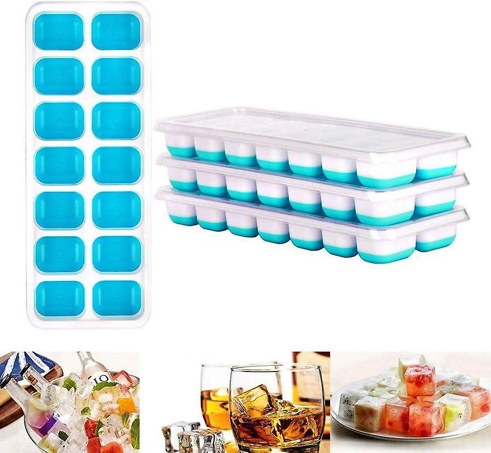 Ice Cube Tray 4 PCS Silicone Ice Cube with Lid Ice Cube Tray 14 Compartments for Whiskey, Cocktail, 