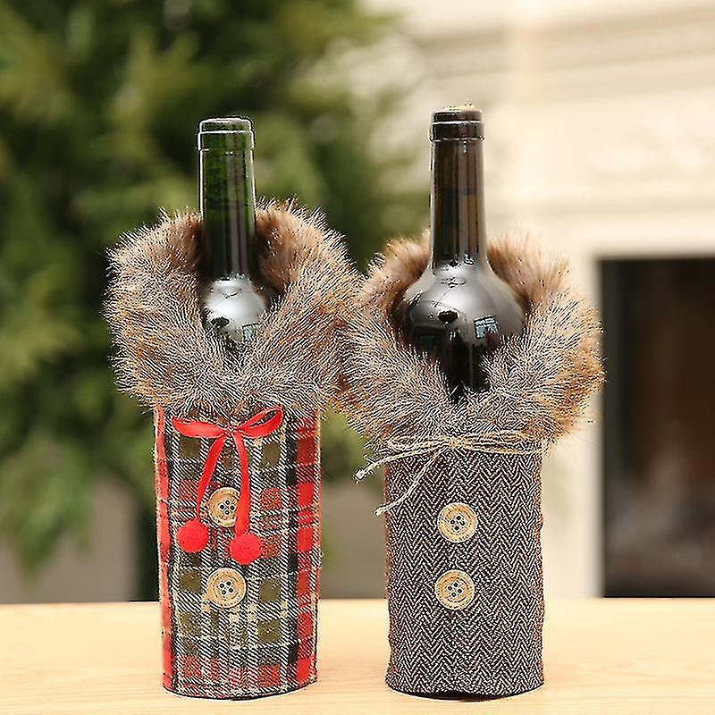 2pcs Sweater Christmas Wine Bottle Cover Fur Bottle Holder Xmas
