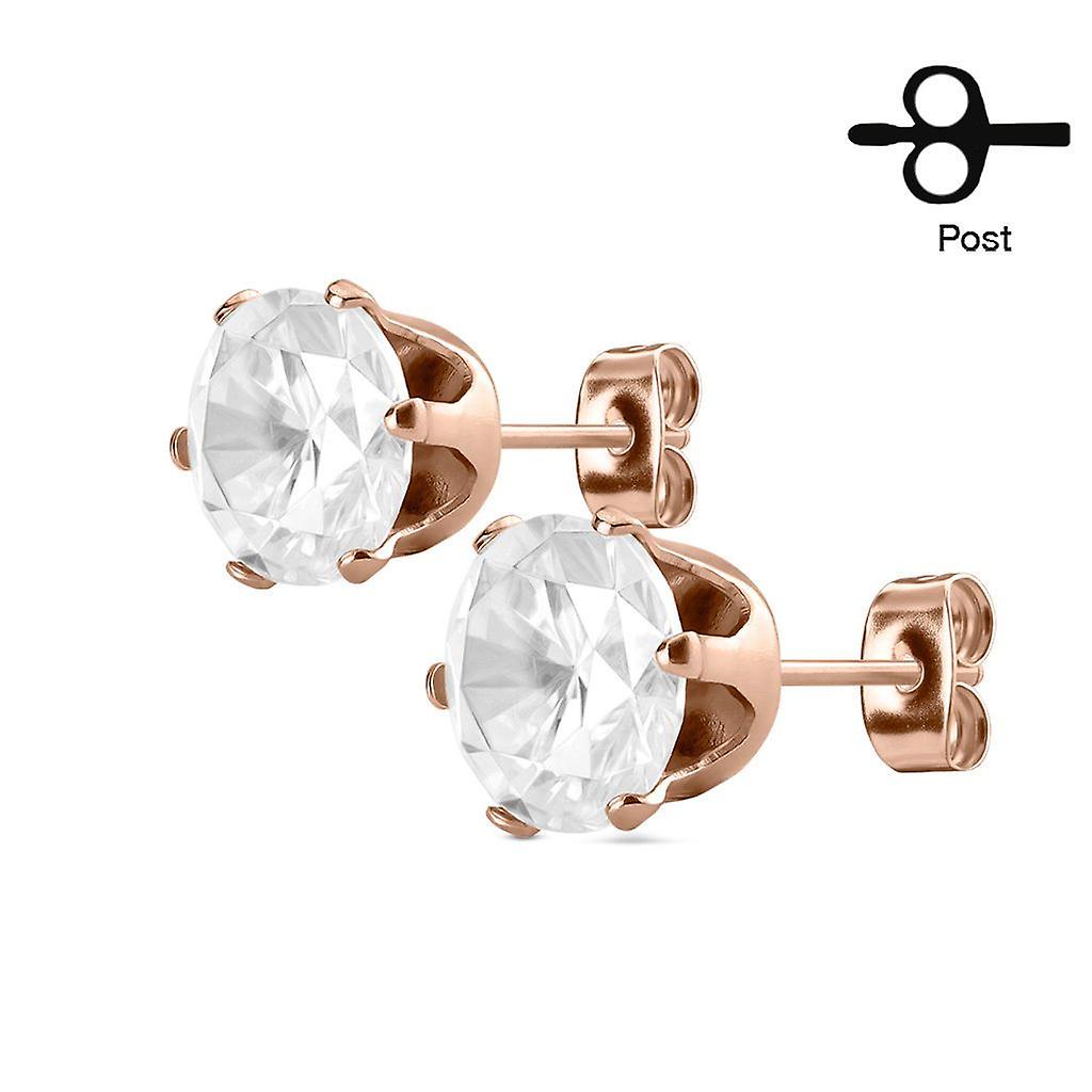 Stud earring with round cz rose gold ip over 316l stainless steel -1pair