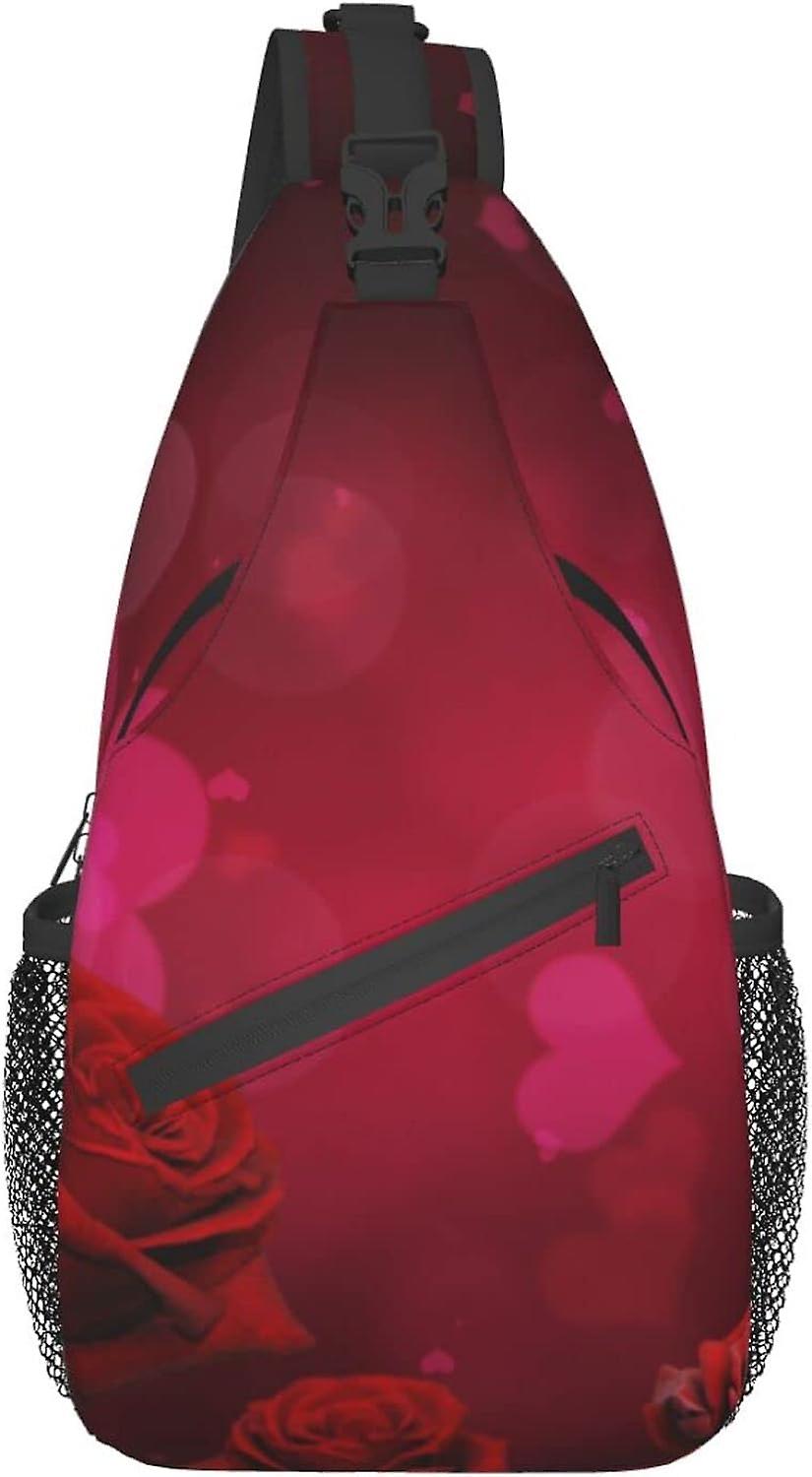 AR1992 Sling Bag Red Rose Flower Heart Hiking Daypack Crossbody Shoulder Backpack Travel Chest Pack για άνδρες γυναίκες