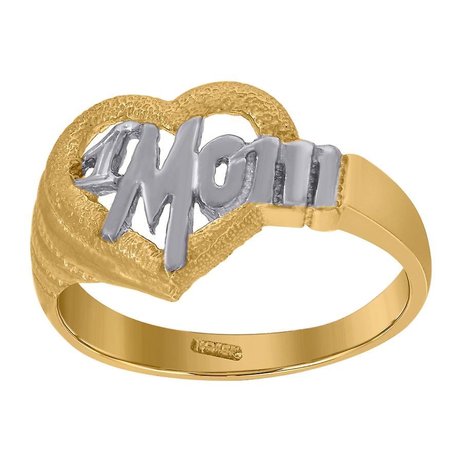 10kツートンゴールドレディーステクスチャード1ママラブハートバンドリング11.8x4mm幅ステートメントリング女性と男性用