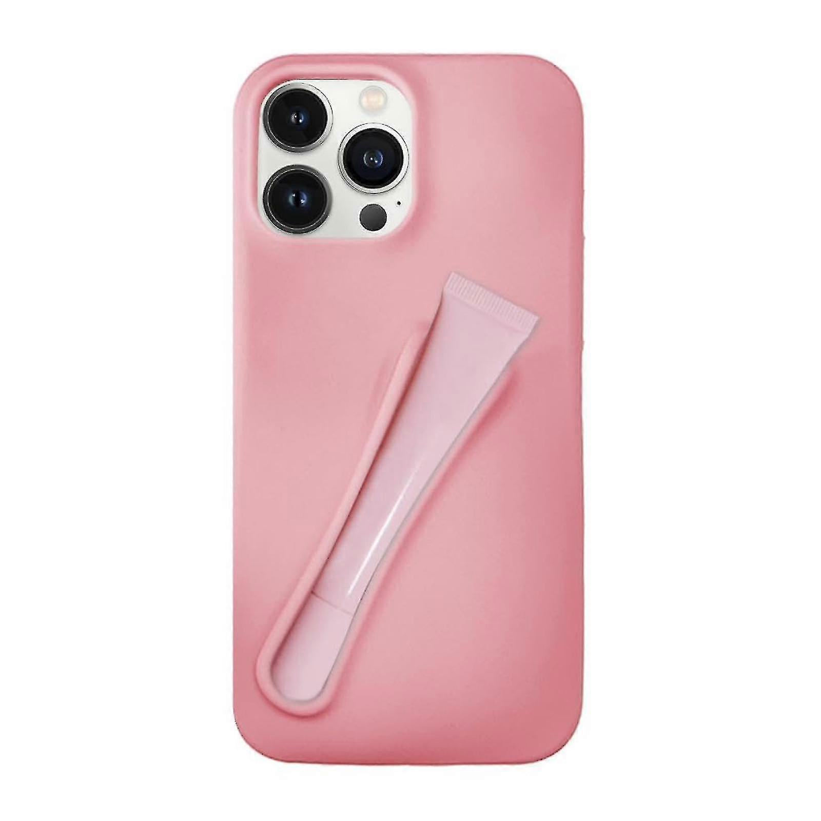 Universal Lip Gloss Phone 13 14 15 Pro Case - Premium silky silicone lip gloss and phone case with fluffy back and tactile buttons for easy grip -GSL