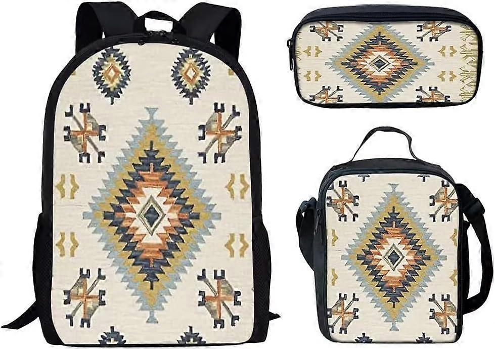 مجموعة حقيبة ظهر مدرسية للأطفال الهنود القبلية في أفريقيا مع حقيبة غداء وحقيبة مقلمة ، مجموعة 3 قطع للأولاد والبنات والمراهقين الابتدائية الابتدائية حقيبة كتب للطلاب كاس