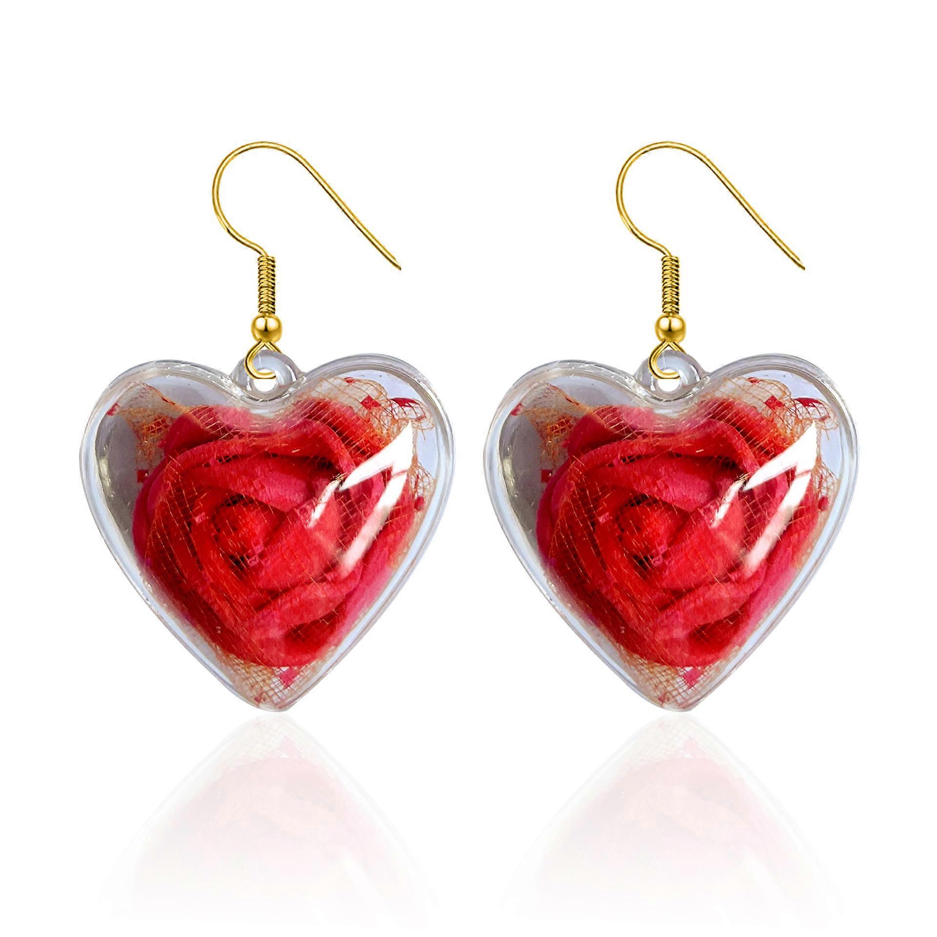 Glass Rose Ball Earrings red