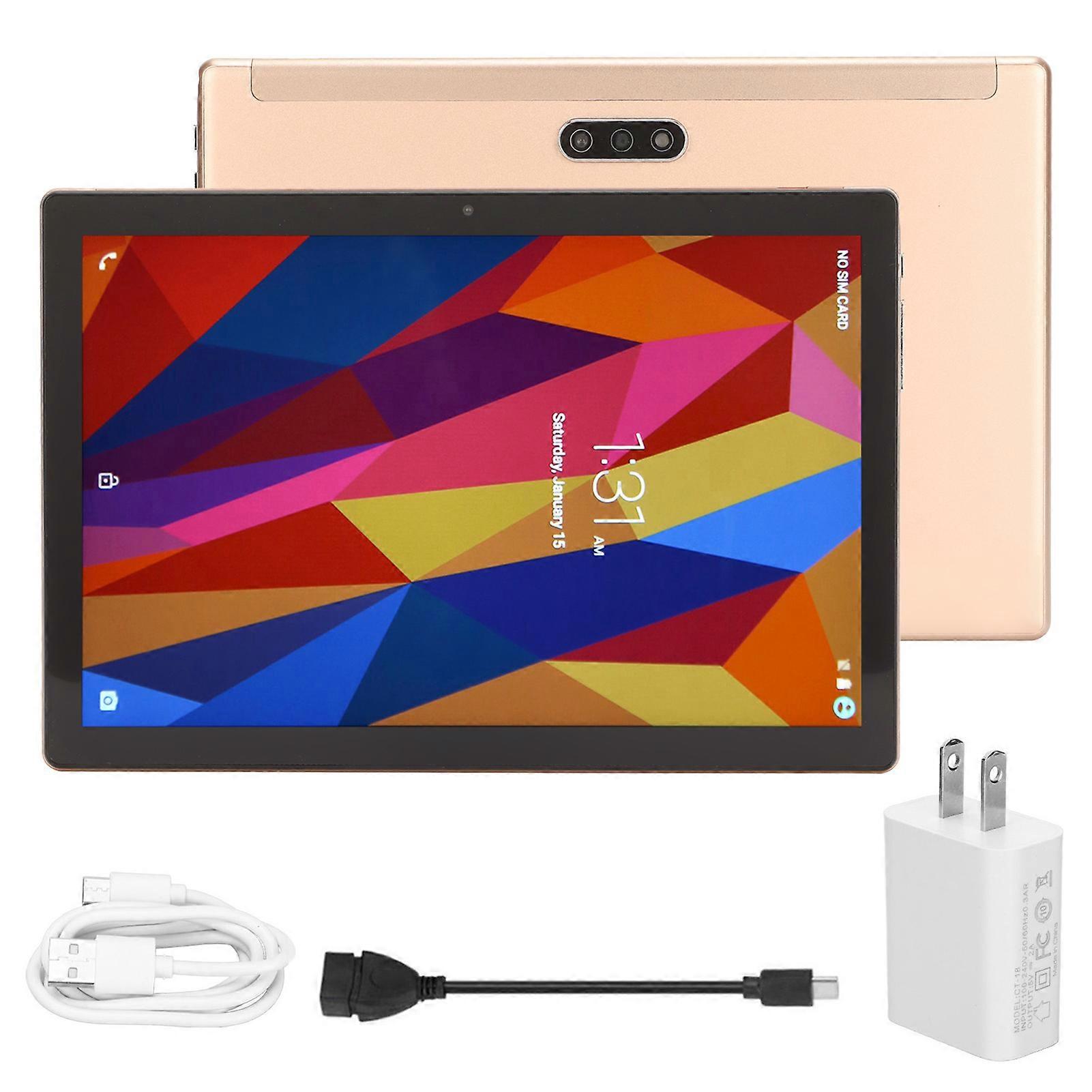 10.1 Inch Tablet HD IPS Display 6GB RAM 128GB ROM Dual SIM Octa Core 13MP Camera Gold Tablet for Reading Game 100?240V US Plug