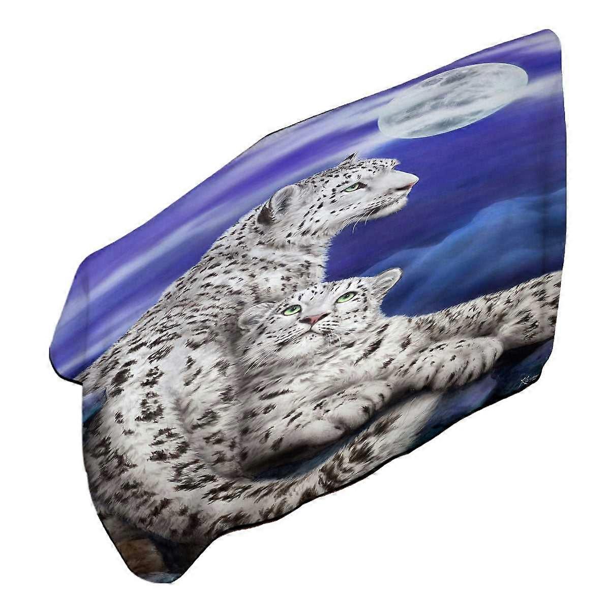 Nocturne Two White Leopards Under the Moon Microfiber Beach Towel