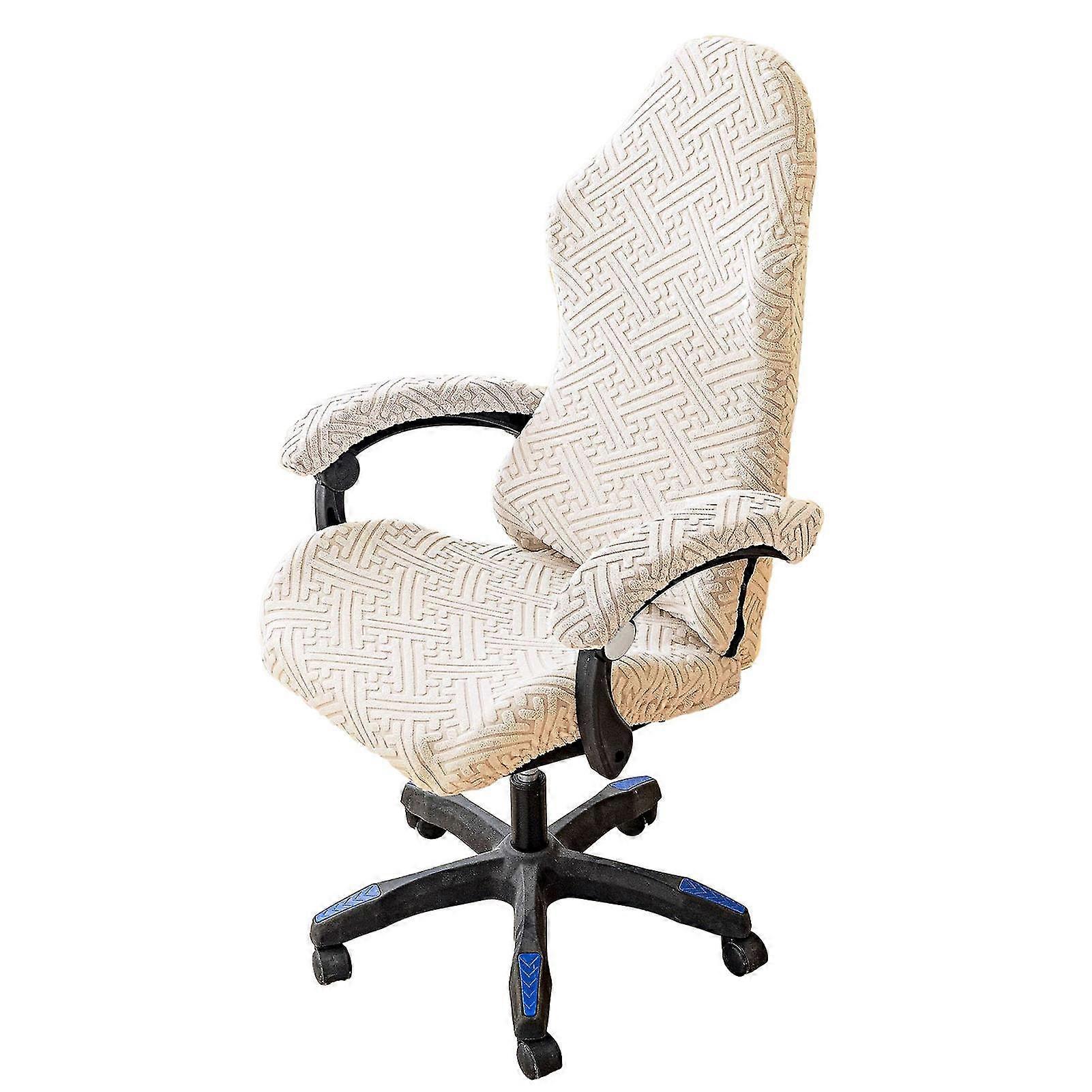 1 Set Computer Chair Cover Geometric Pattern Elastic Strap Zipper Easy to Install Washable Stretch Thickened Gaming Chair Protective Cover Kit