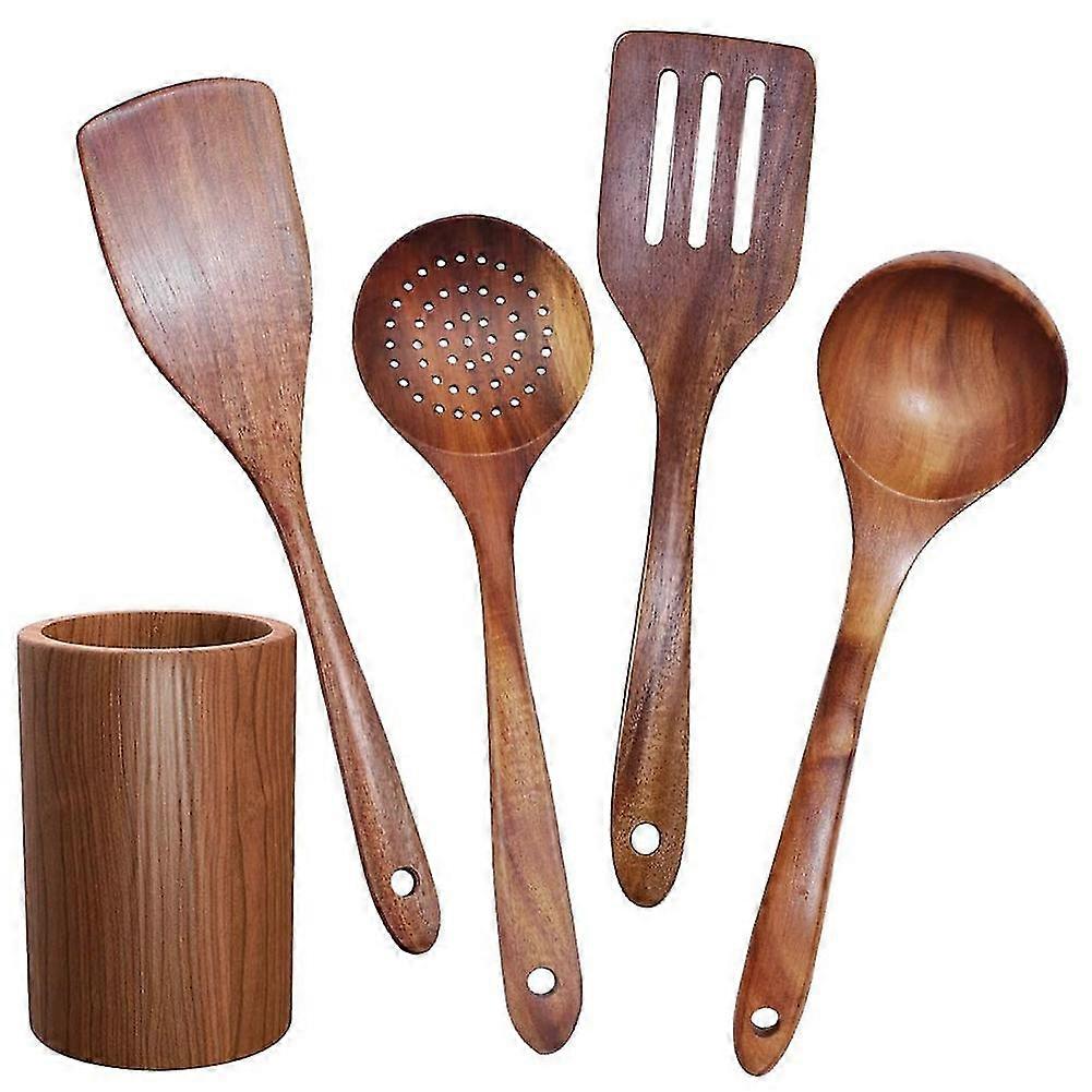 Wooden Tableware,teak Kitchen Cooking Tableware Set With Stand, Suitable For Non-stick Cookware,woo