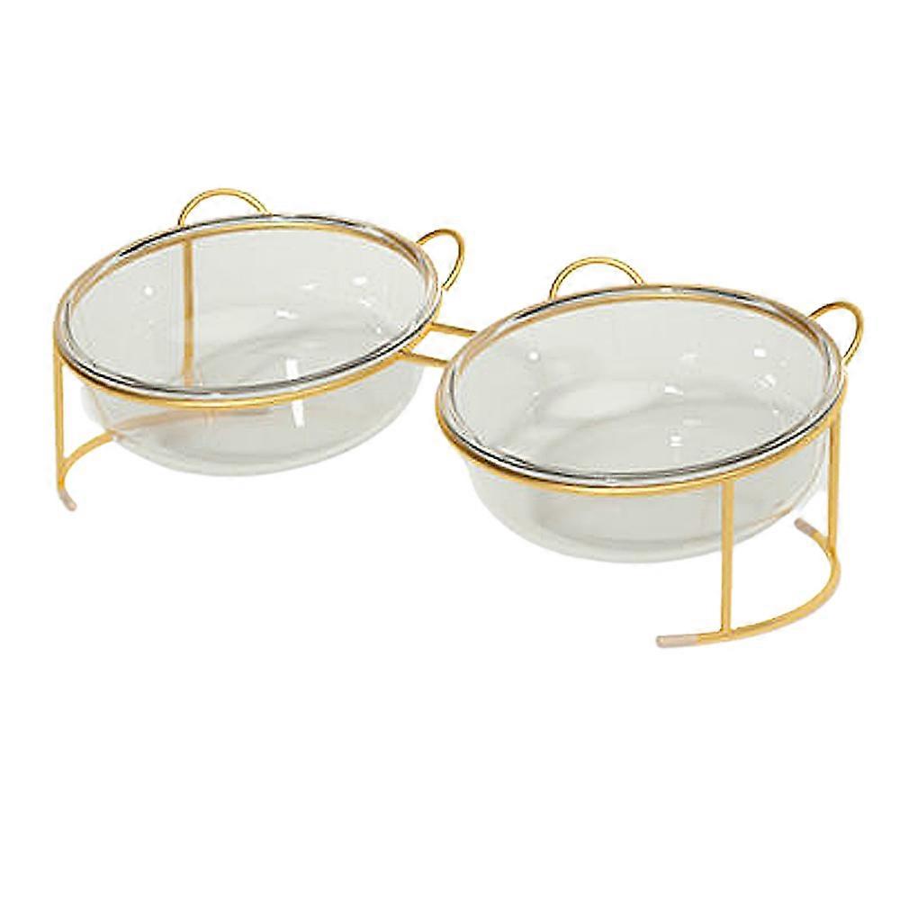 ガラスで育てられた猫または小型犬用ボウル、金属製のスタンドとペットフードの水皿用の滑り止め付きゴールド