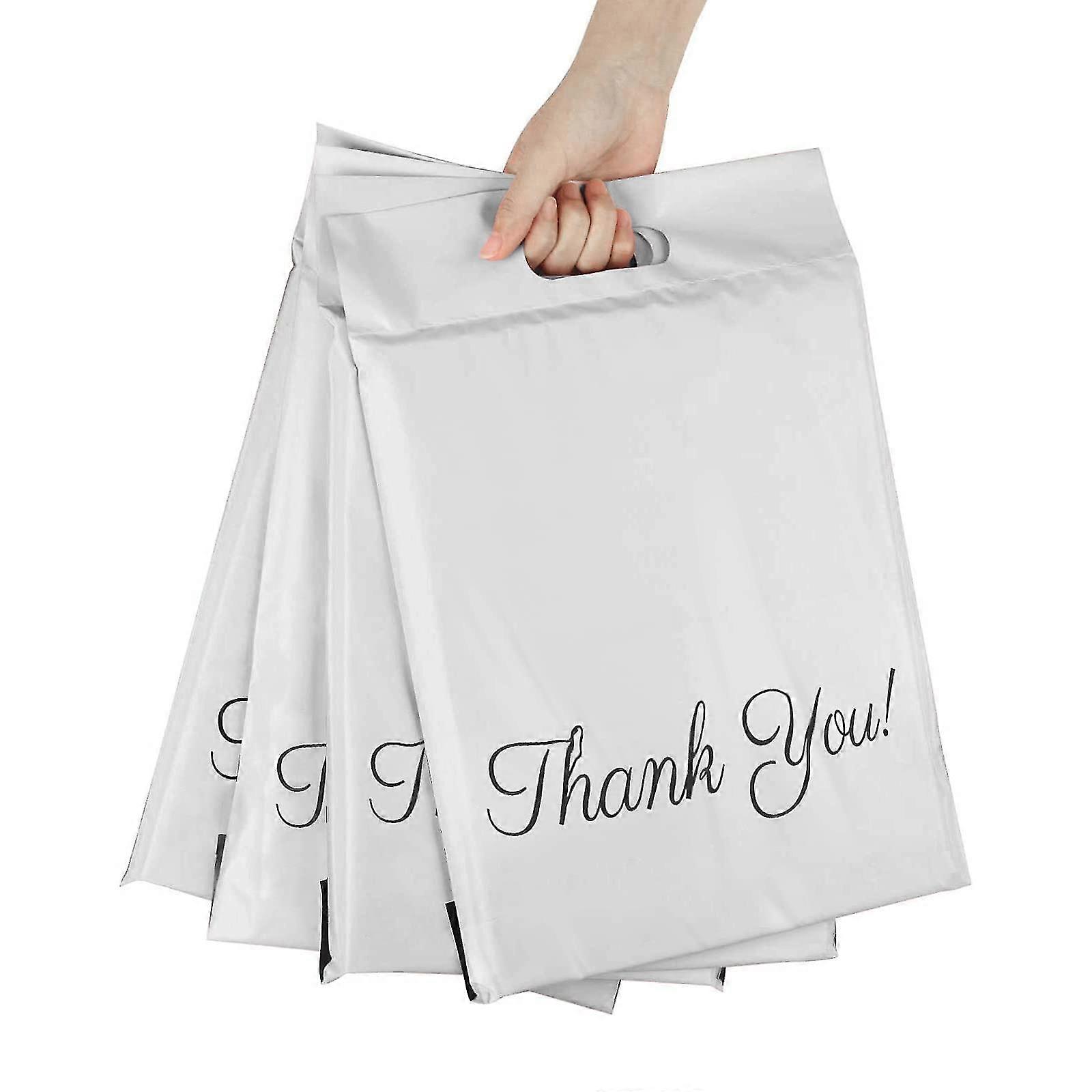 100 قطعة مغلفات بريدية بلاستيكية ، أكياس بريدية قوية مقاومة للماء مع مقبض للتعبئة والتخزين والتسوق ، 32 * 40 سم + 6 سم + 5 سم (أبيض)