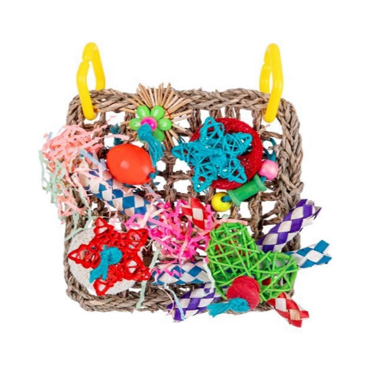 Bird Climbing Net Parrot Toys Woven Seagrass Biting Hanging Rope Swing Play Ladder Chew Toys Colorf
