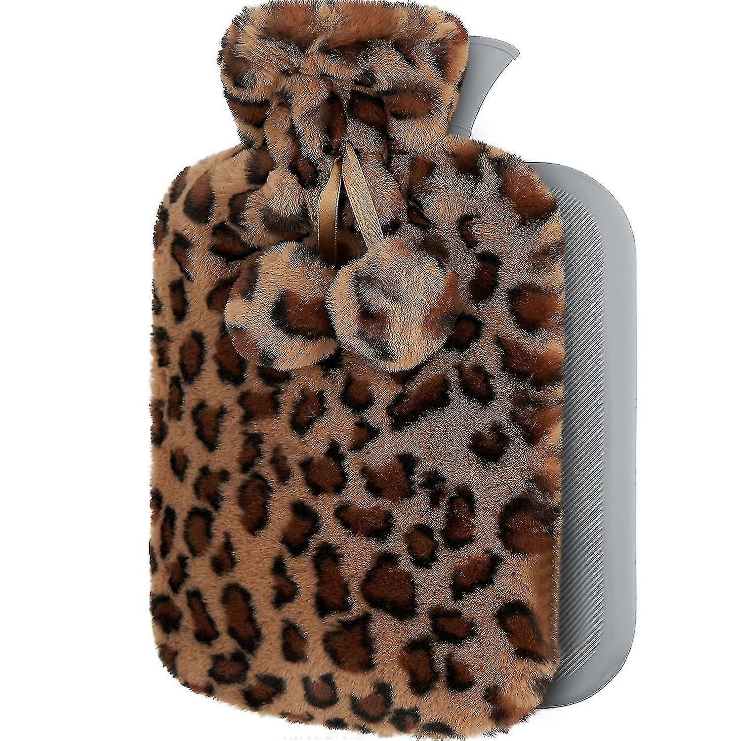 Hot Water Bottle With Soft Premium Cover 2l Leopard Brown