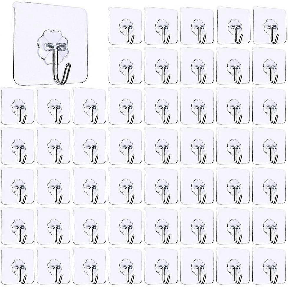 50pcs Transparent Adhesive Hooks, Kitchen Wall Hook With Stainless Hooks Bath Towel Utility Ceiling Hooks
