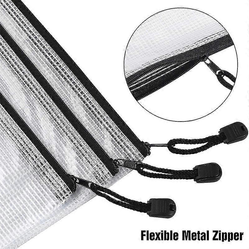 18pcs Mesh Zipper Pouch Document Bag, 8 Assorted Size, Waterproof Plastic Zip File Folders, Multipu