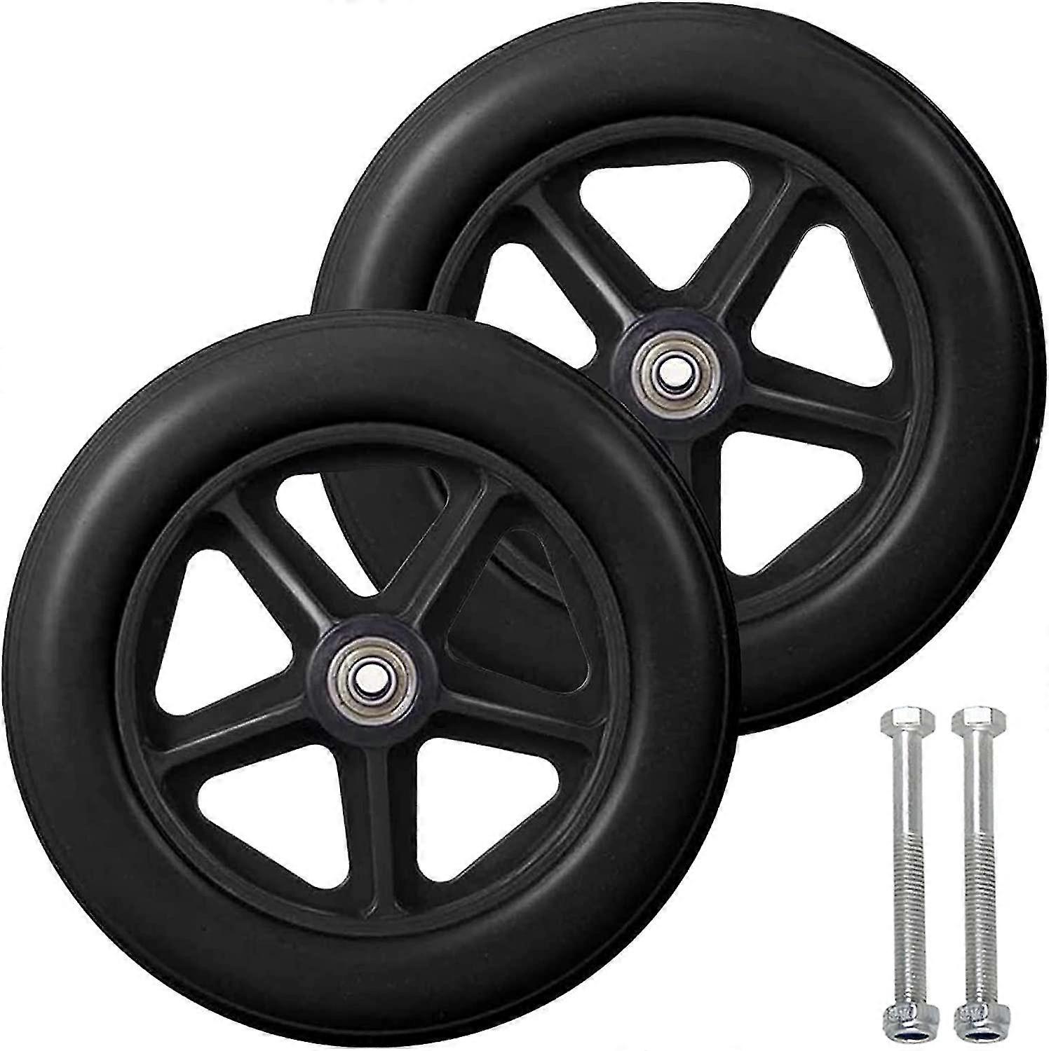 8 Inch Front Caster, 2pcs Wheelchair Replacement Wheels, Non-slip Solid Tire, 190mm Gray In Black, Wheels For Wheelchairs, Rollators, Walkersblack