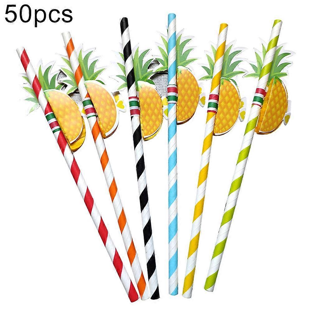 50Pcs/Set Disposable Pineapple Paper Drinking Straws Bar Birthday Party Supplies KAESI