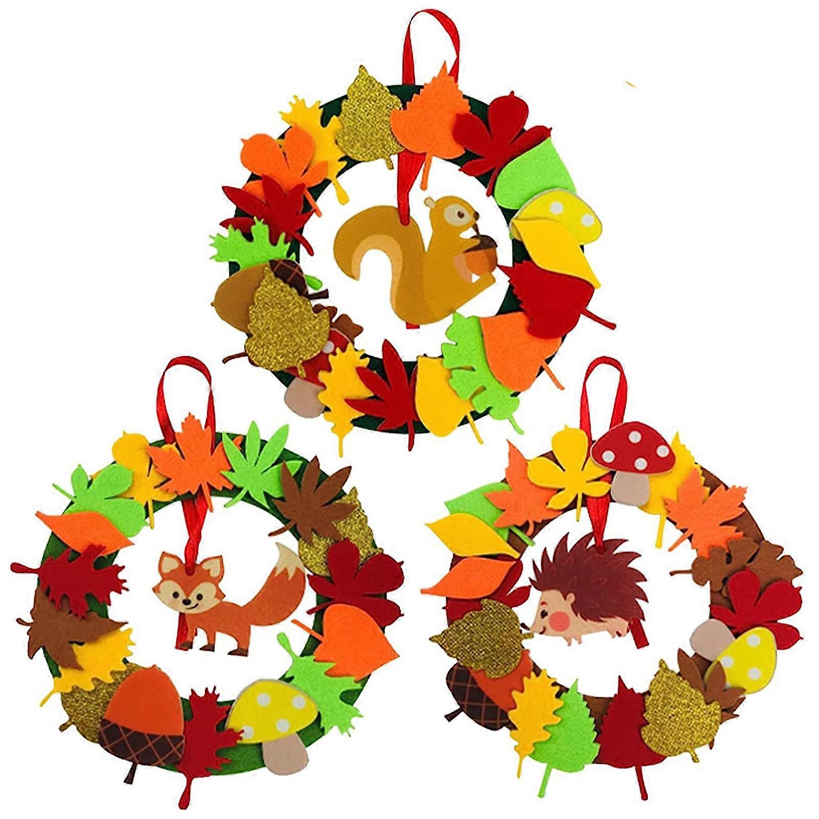 3/8Pcs Autumn DIY Felt Wreath Pendant Craft Set for Children Fall Theme Party Wreath Craft Art Ornament DIY Squirrel Hedgehog Owl Fox Wreaths Craft Ho
