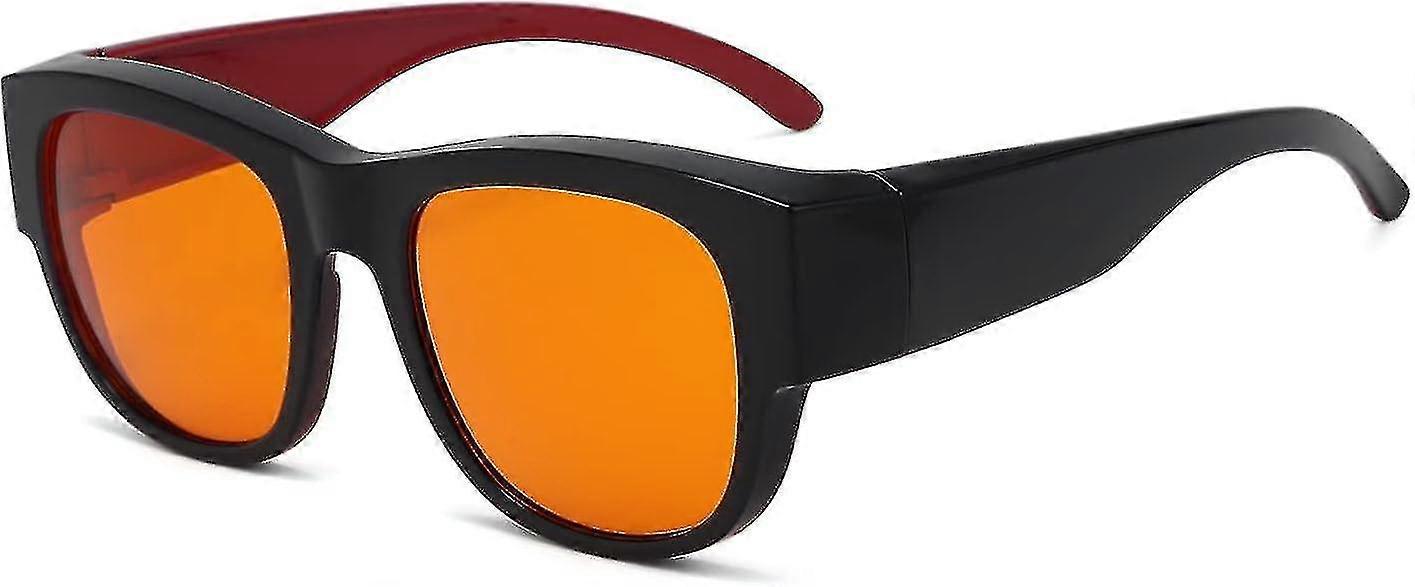 100% Anti-blue Light Blocking Computer Glasses,large Fit Over Reading And Glasses With Extra Amber Lens Better Sleep, Black Red-xinhan