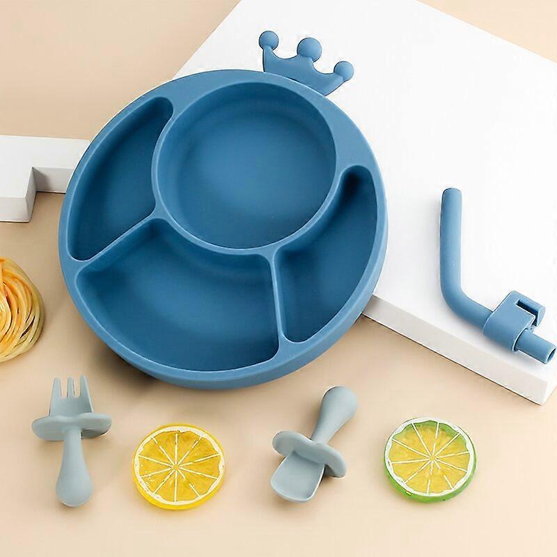 Baby Feeding Set,silicone Divided Plate With Suction,spoon,fork Set