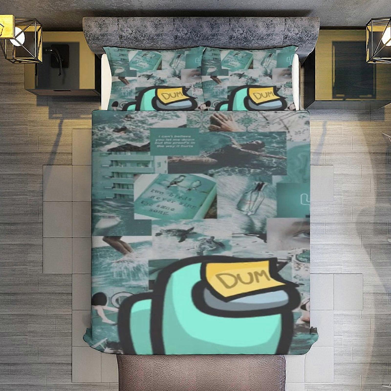 v519 Lençóis de Cama Conjunto de Cama de 3 Peças, Entre Nós Conjunto DumComforter para Crianças Meninos Adolescentes Tween 3D Conjuntos de Cama de Microfibra Leve (1 Capa de Edredom,