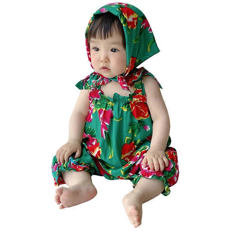 Baby Bodysuit+Headband Print Halter Romper Floral Jumpsuit Infant Summer Clothes