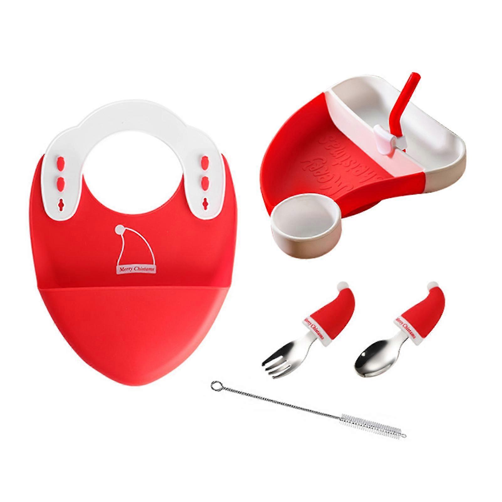 5PCS / 6PCS Chirstmas Hatt Småbarn Tallrikar Set Droppmotstånd Småbarn Serviser För Pojkar Flickor