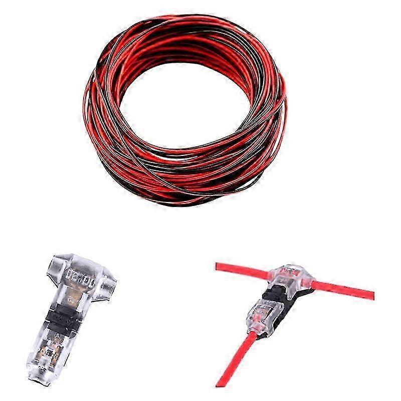 22 AWG Red Black Wire 65.5Ft and 12 Pack 3 Way 1 Pin Wire Connector, T Type Solderless No Stripping