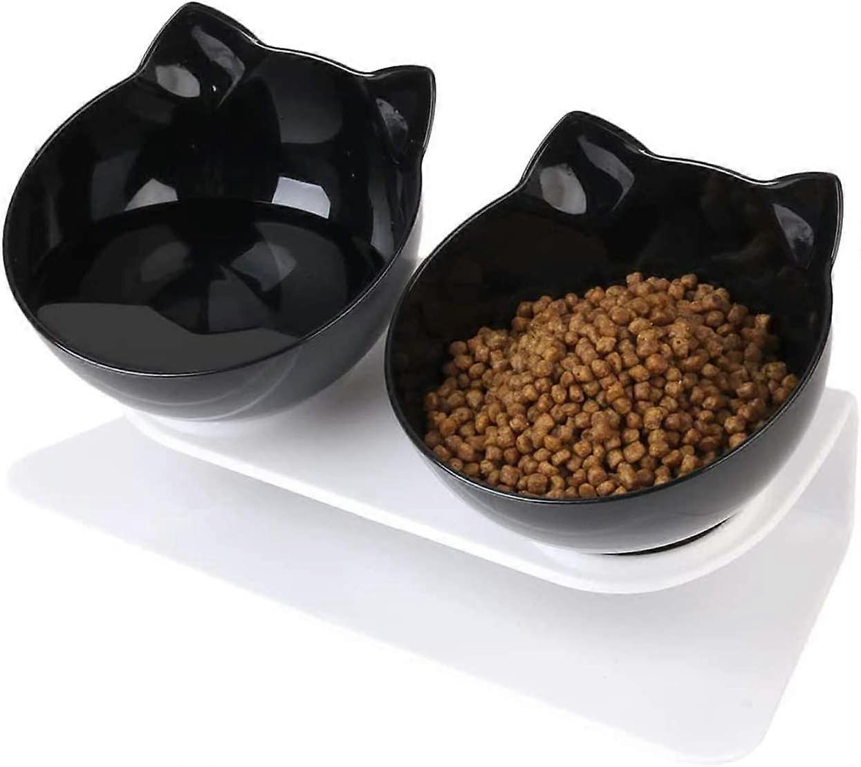Cat Feeder, Double Cat Bowl with Raised Stand 15 Tilted Cat Bowls, Cat Feeder Elevated Feeder, for Cats and Small Dogs