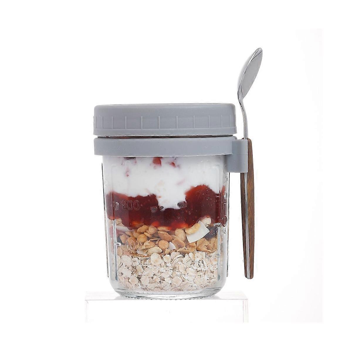 4Pack Overnight Oats Jars with Lids and Spoons, Reusable Glass Overnight Oats Container with Measur