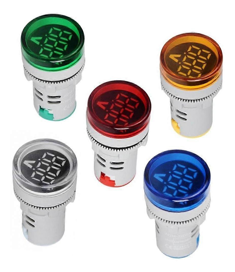 Digital multimeter voltage signal indicator, mini digital AC voltage meter head Universal indicator aperture 22mm (Yellow, Red, Blue, Green, White) (5