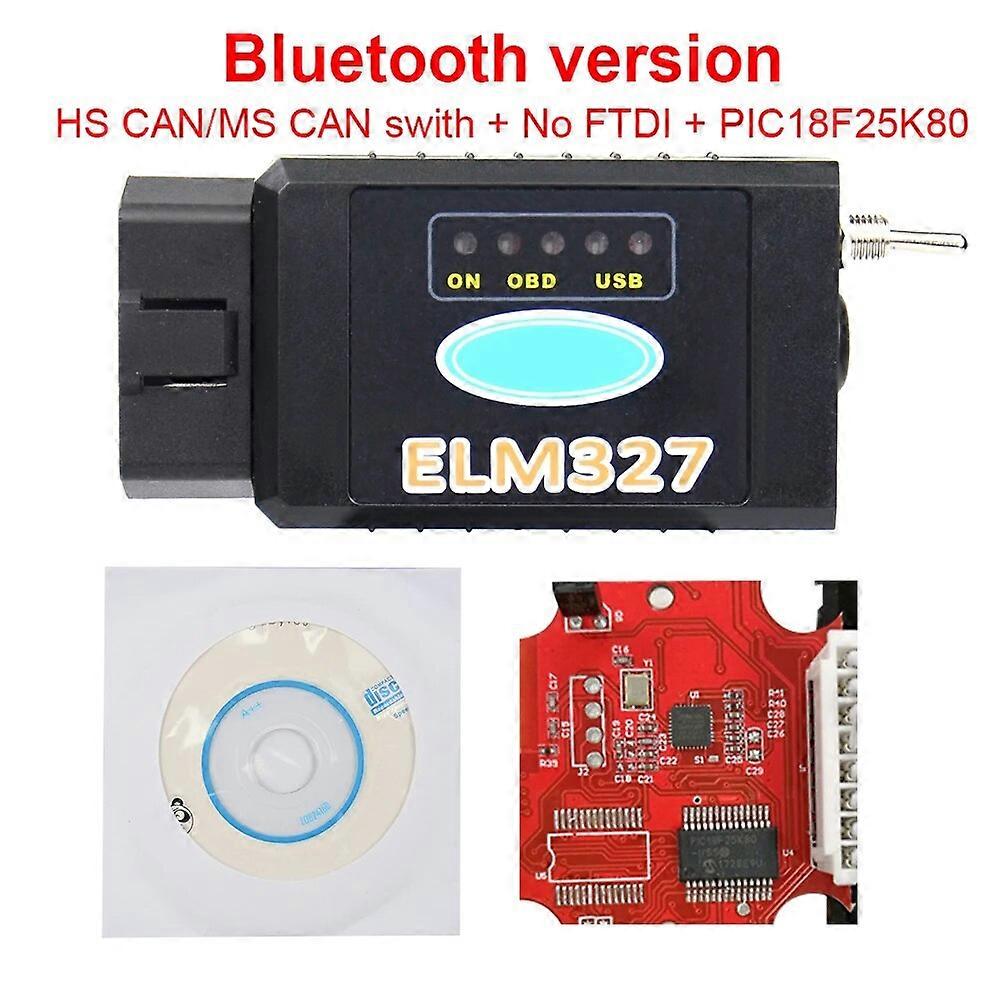 ELM327 USB V1.5 FTDI FT232RL + lecteur de code à puce PIC18F25K80 pour Ford HS CAN / MS CAN ELM 327 Bluetooth OBD2 Outil de diagnostic