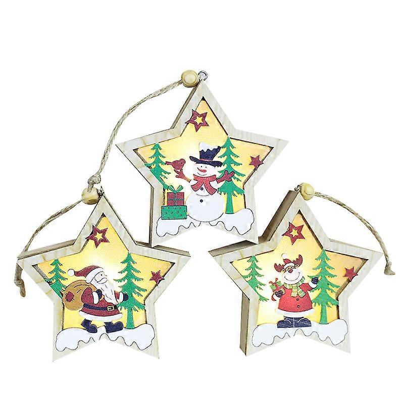 Christmas Tree Ornaments with Lights Hanging Wood Pendants,Home Decor 3 Pack