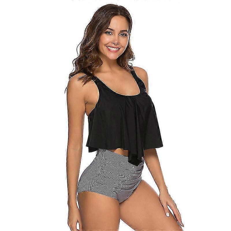 Tankini Maillot de bain Stripe Print High Waisted Tummy Control 2 pièces Maillot de bain