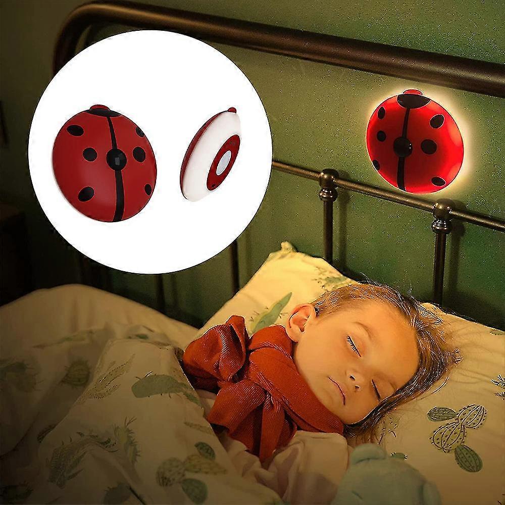 Ladybug Shaped Pir Motion Sensor Led Night Light Kids Bedroom Desktop Lamp
