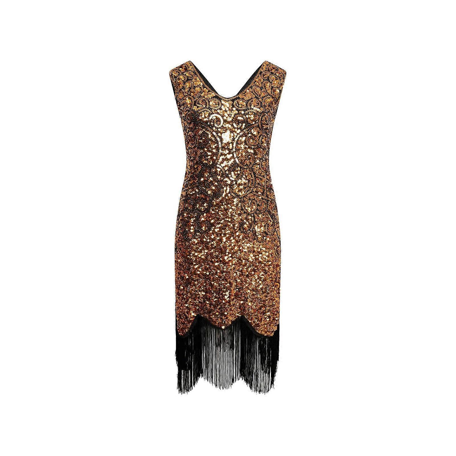 Femmes 1920s V Col Paillettes Perles Robe à franges Perles Robe de cocktail
