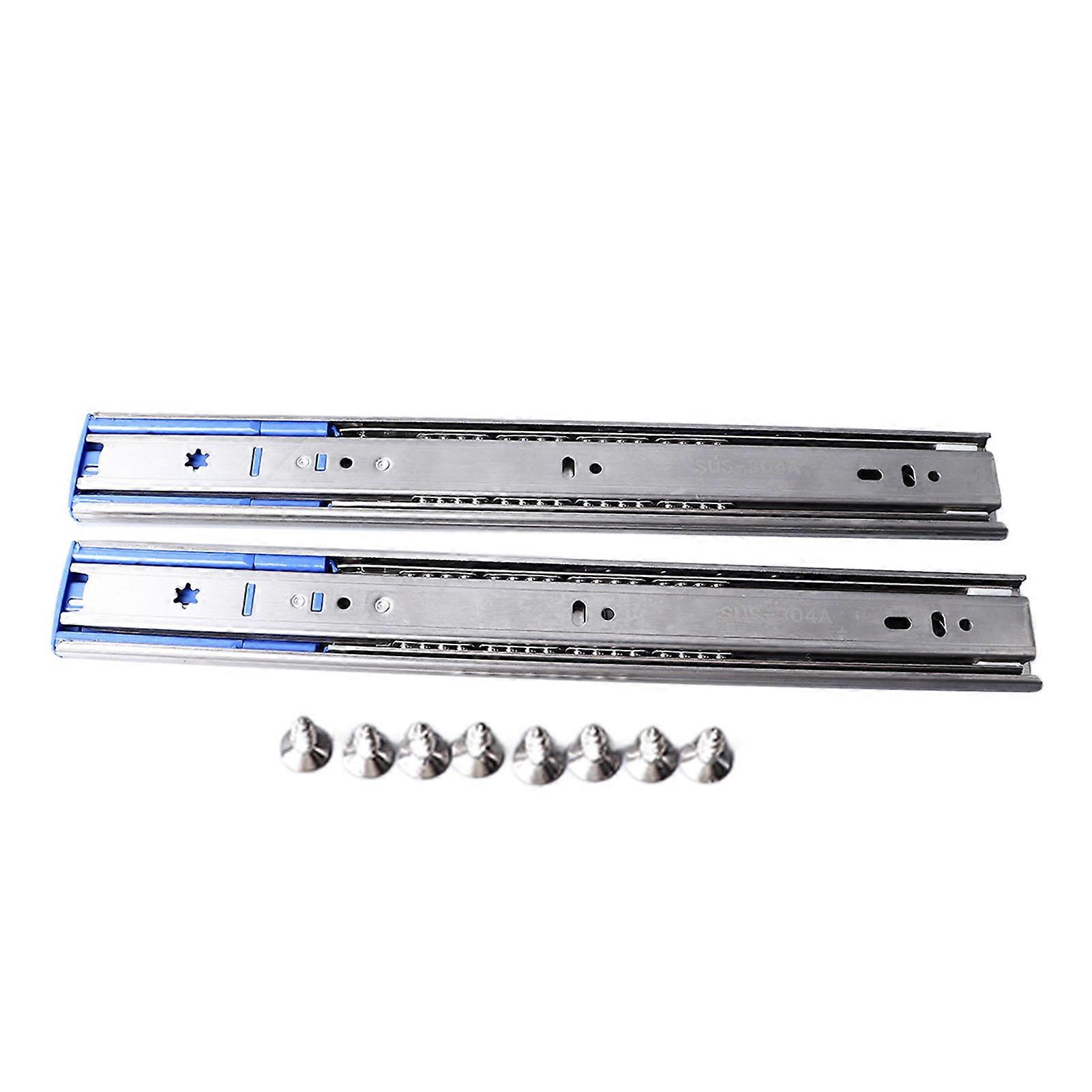 2pcs 14 אינץ 'דחיפה לפתיחת מגירה שקופיות נירוסטה 3 חלקים כריתת קפיץ כפול ריפוד מדריך ללא רעש מחליקים רצים לארון