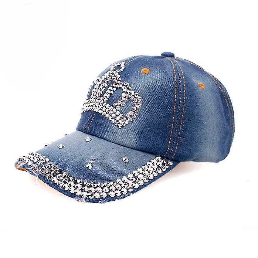Crown Denim Baseball Cap Rhinestone Snapback Hat Gorra