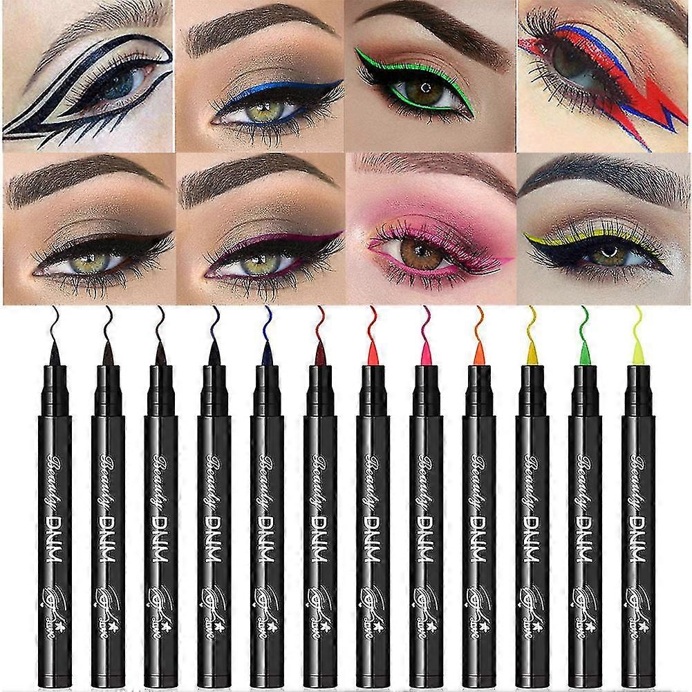 12pcs Matte Colored Set Eye Liners Rainbow Pencil Dry Makeup Pen