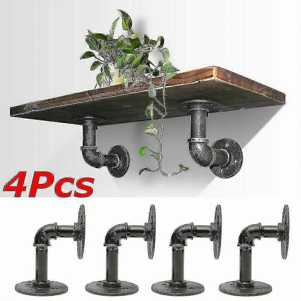 4x Pipe Shelf Brackets Industrial Iron Rustic Wall Floating Shelves Storage Unit