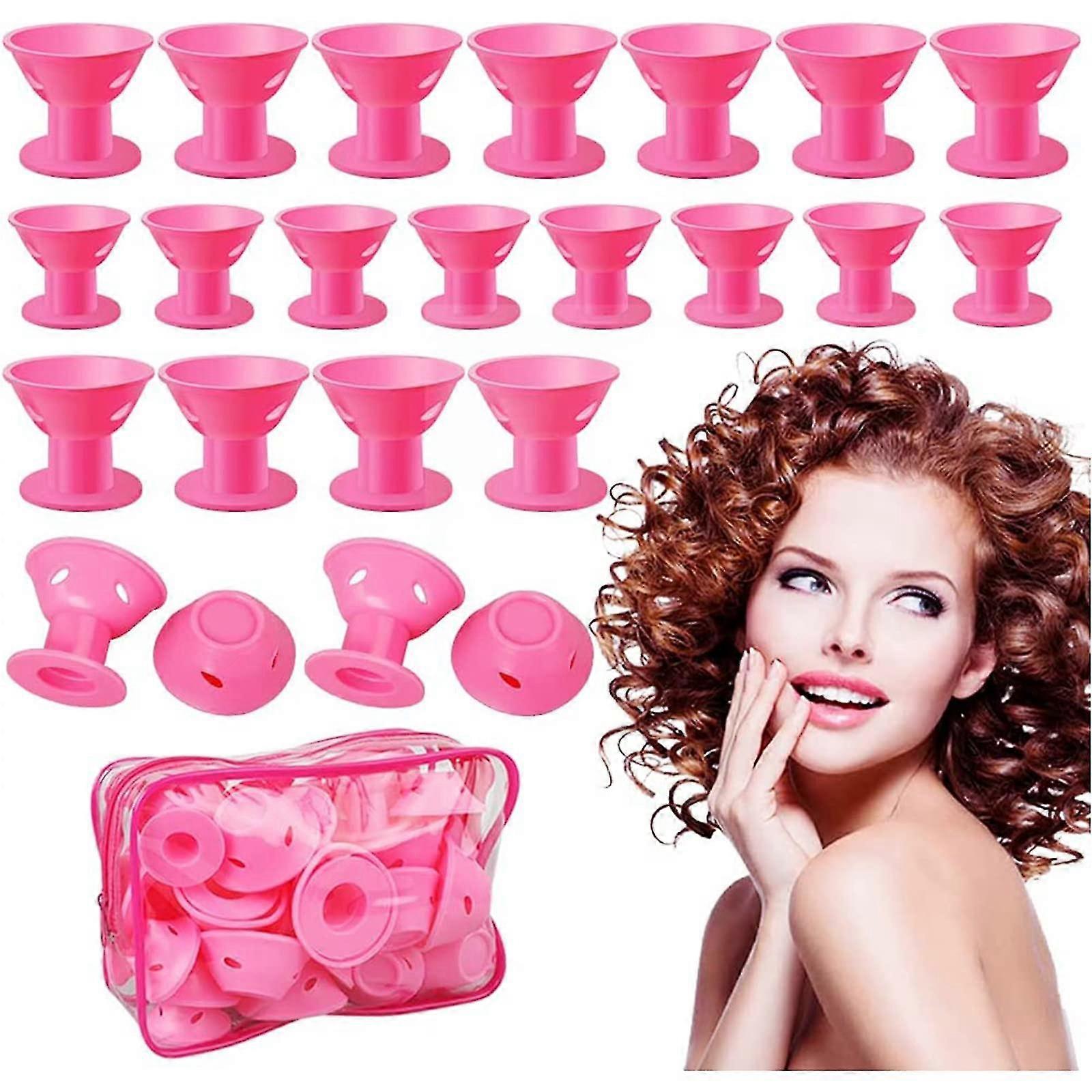 40pcs Pink Hair Curlers,soft Roller Silicone No Heat No Clip Hair