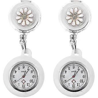 Retractable Nurse Watch, Clip On Watch Portable Pocket Watch Lapel Watch Fob Watch With Silicone Cover For Girls Woman Nurse 2pcs