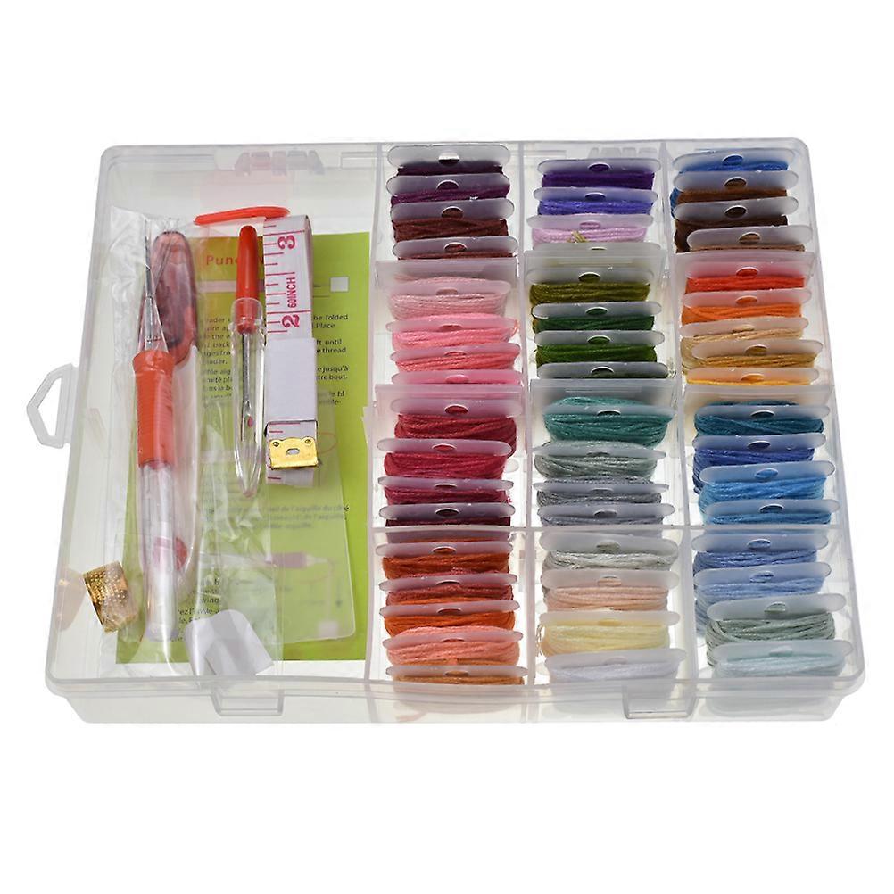 Embroidery Kit 50 Colors Cross Embroider Thread with Embroidery Tools Plastic Box Package Embroidery Starter Lover Kit Cross Stitch Tool Kit (Assorted