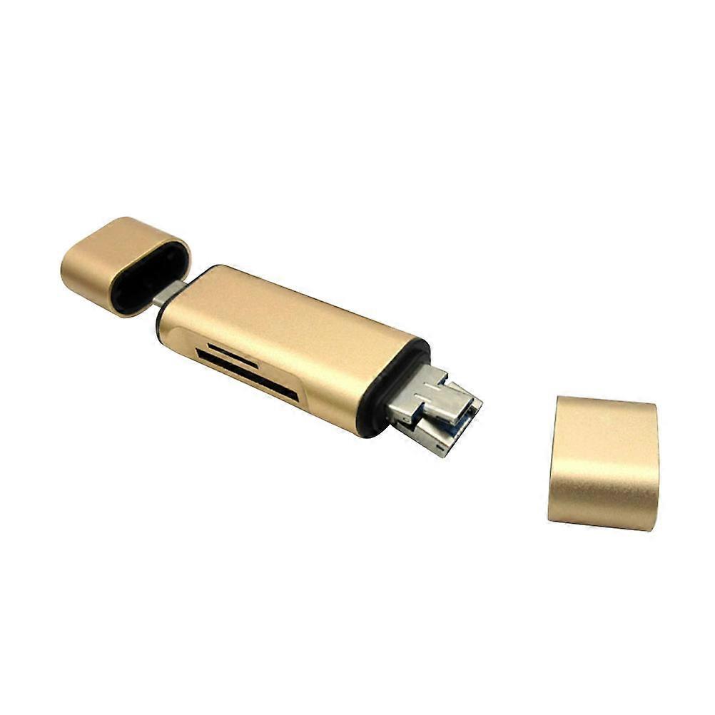 Two-way USB Type-C Micro USB Reader Universal TF SD Memory OTG Reader for Phone (Golden)