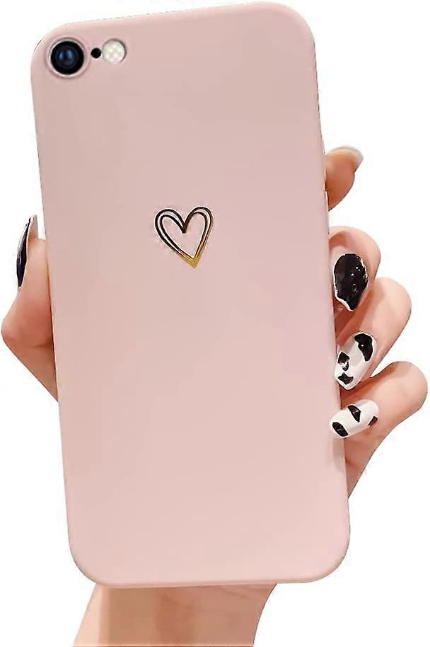 Compatible with iPhone 7 Case,iPhone 8 Case,iPhone SE 2020/SE 2022 Case for Soft Liquid Silicone Gold Heart Pattern Slim Shockproof Case for Women Gir