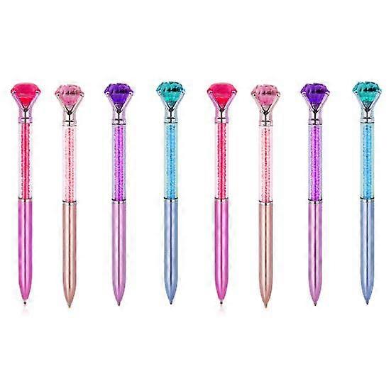 8Pcs Faux Crystal Pen Smooth Writing Constant Ink Rotating Core Out No Hat Precision Nib Write Rhinestone Scepter Pen School Accessory