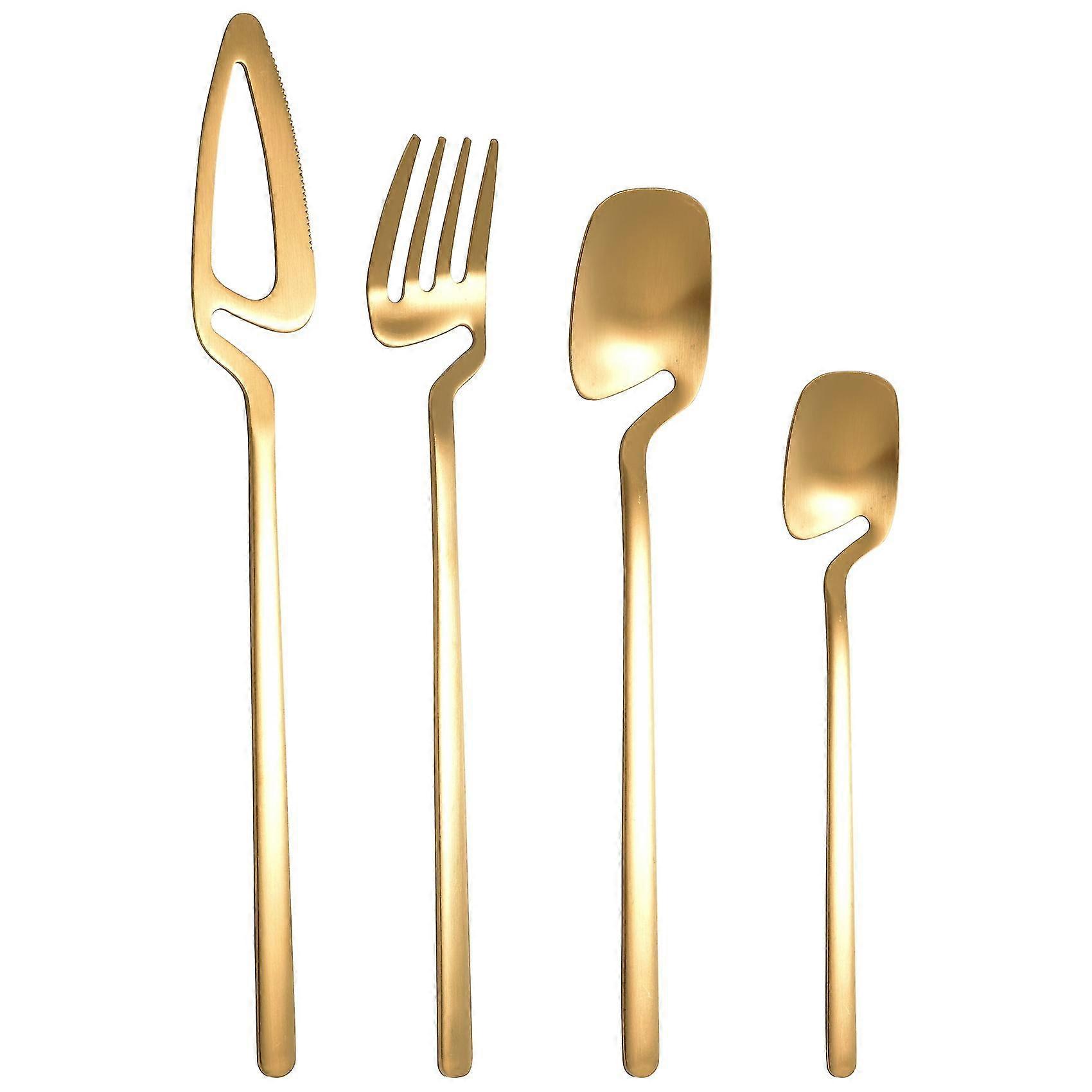 Matte Cutlery Set,stainless Steel Dinner Tableware,flatware Set,knife Fork Spoon Dinnerware Set Party Set(gold,4 Pcs)